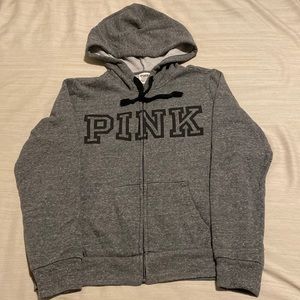 PINK dark grey zip up sweater size small